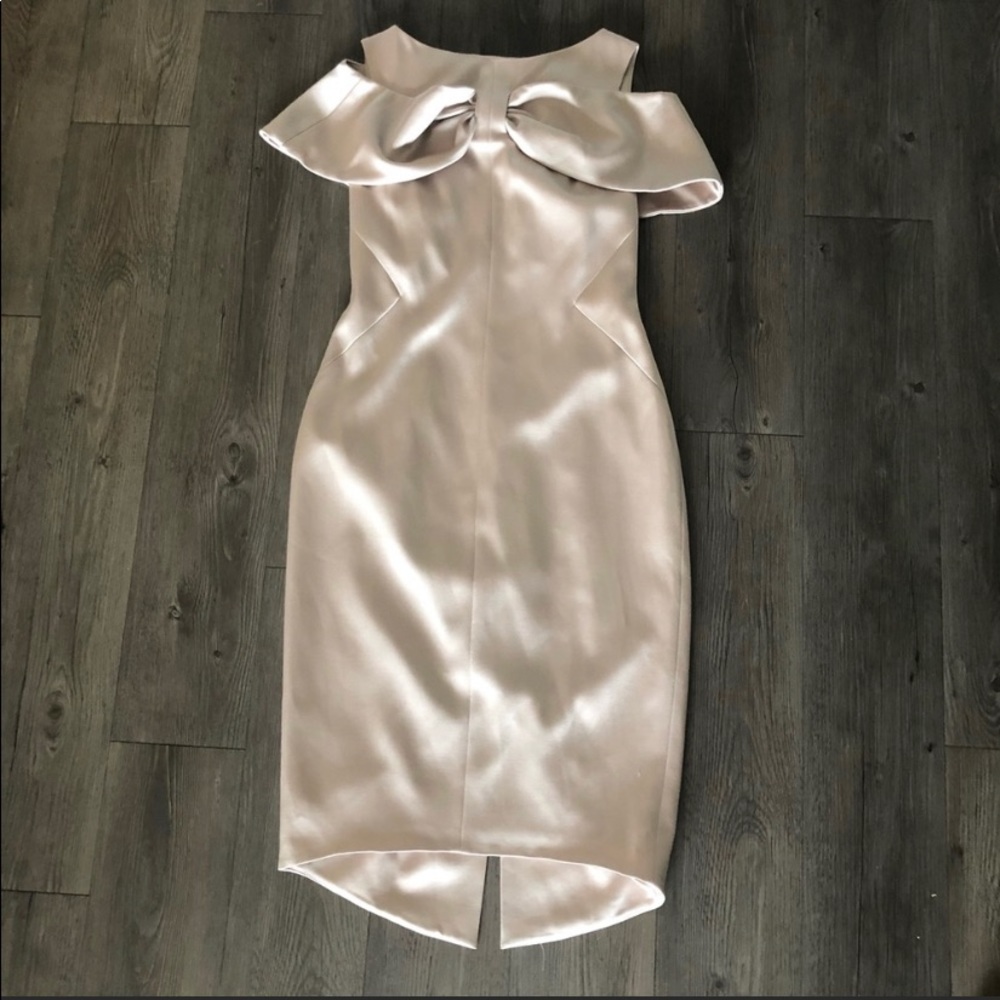 Karen Millen | Champagne Satin Bow Pencil Dress